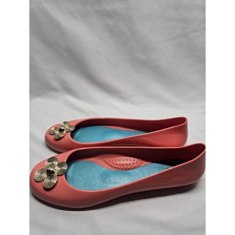 Oka B Women’s Coral Ballet Flats With Metal Accent Flower Rubber Shoes Size 10 - Picture 3 of 10